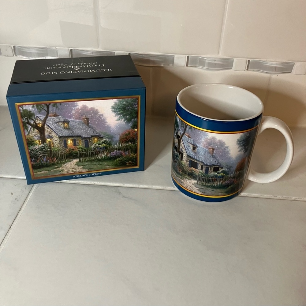 Thomas kinkade painter of light art mug in box.  Euc!  Foxglove cottage